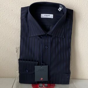 Carrel Men's Dark Blue Striped Dress Shirt